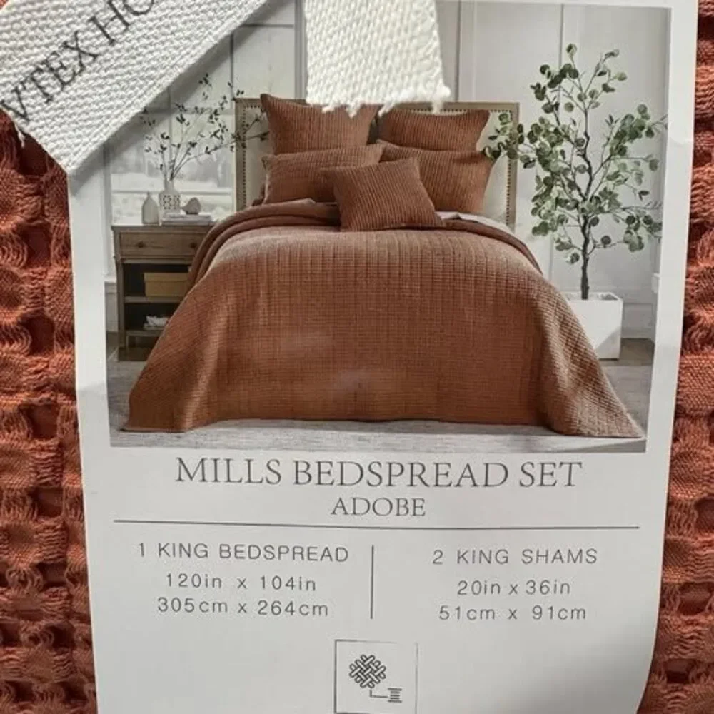 KING 3 Piece Levtex Home Mills Waffle Adobe Bedspread Set